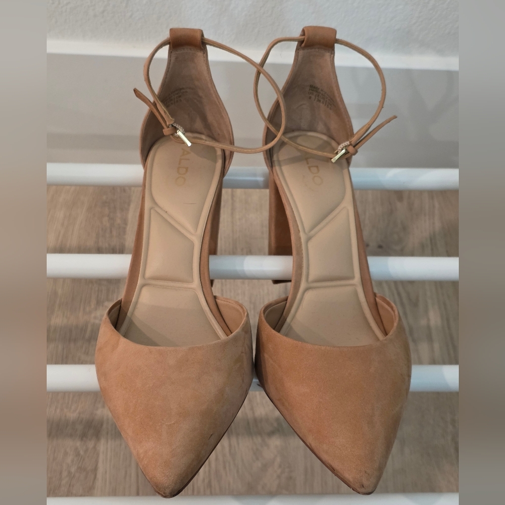 Aldo Tan Suede Pointed-Toe Ankle-Strap Heels